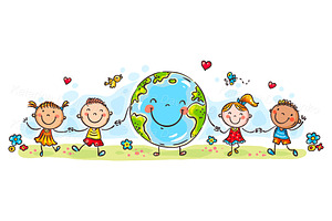 Kids and Globe as a symbol of peace, a Person Illustration by Bubert Art