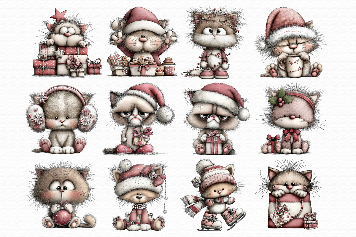 Quirky Christmas Cat Clipart, an Illustration by Libby Wishes (Photo 3 of 7)