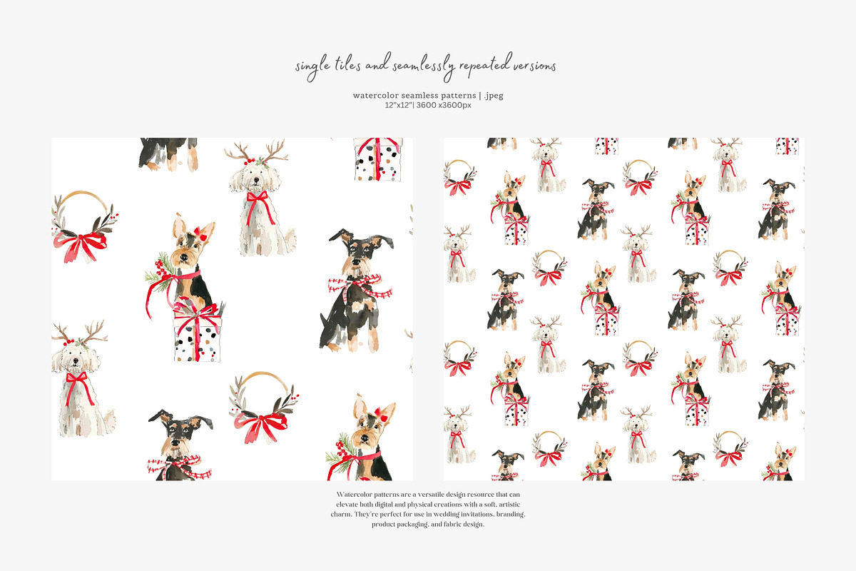 watercolor Christmas dogs patterns, a Pattern Graphic by Patishop Art (Photo 3 of 9)
