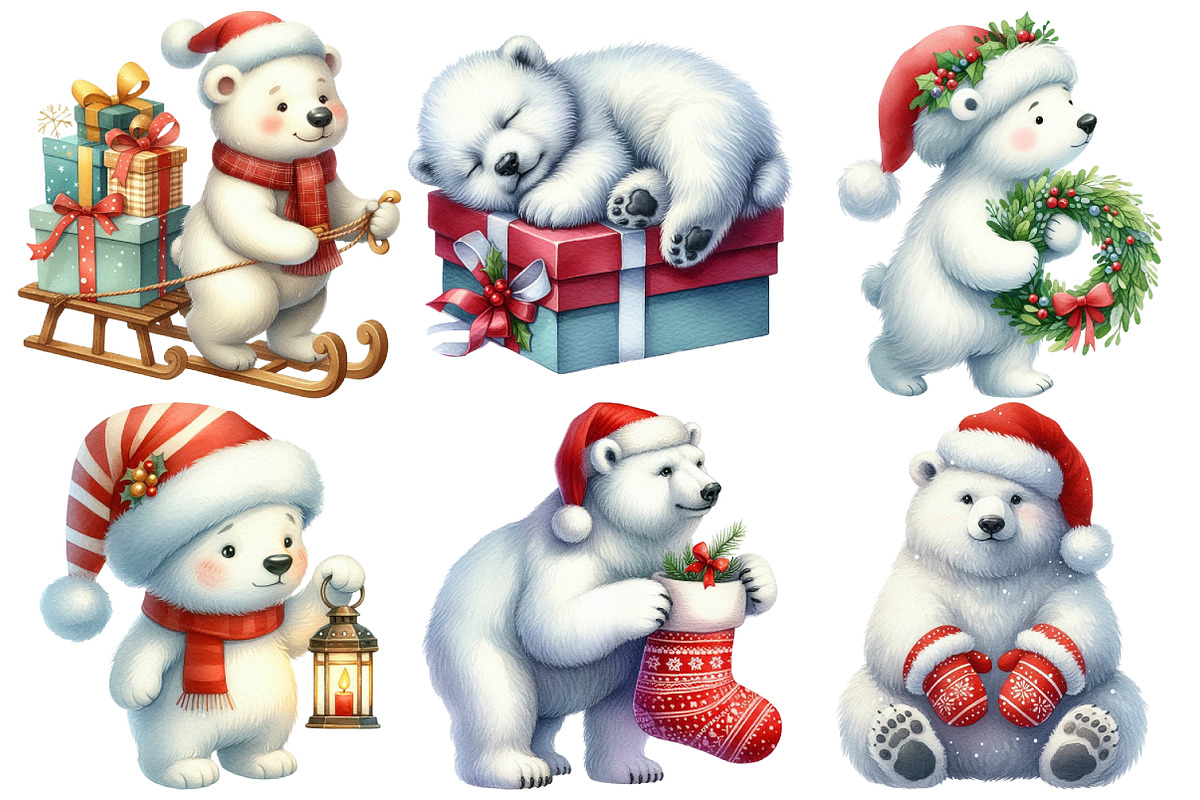 Cute Christmas Polar Bear Clipart, an Illustration by Pixels.Craft (Photo 2 of 7)