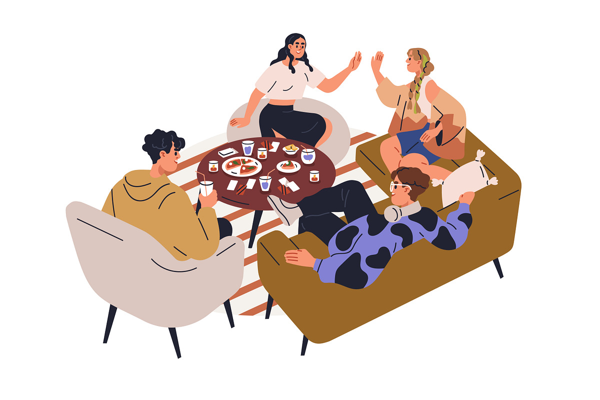 Friends gathering at dinner table, a Person Illustration by Good Studio (Photo 7 of 14)
