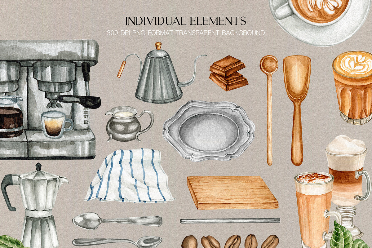 Coffee Watercolor Collection, a Food Illustration by CrystalinaShop (Photo 5 of 6)
