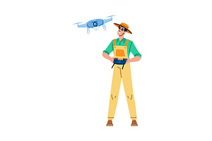 Farmer using drone technology for, a Technology Illustration by pikepicture