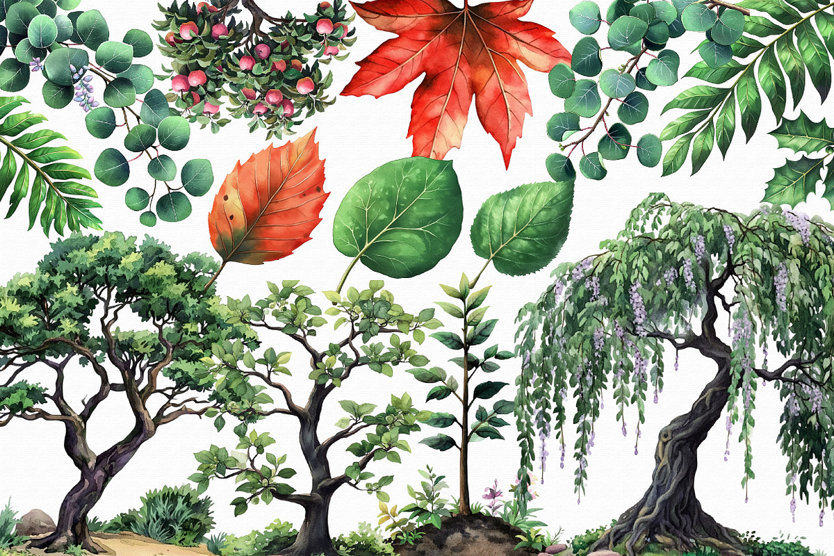 Green Trees and Leaves Clipart, an Illustration by Libby Wishes (Photo 2 of 3)