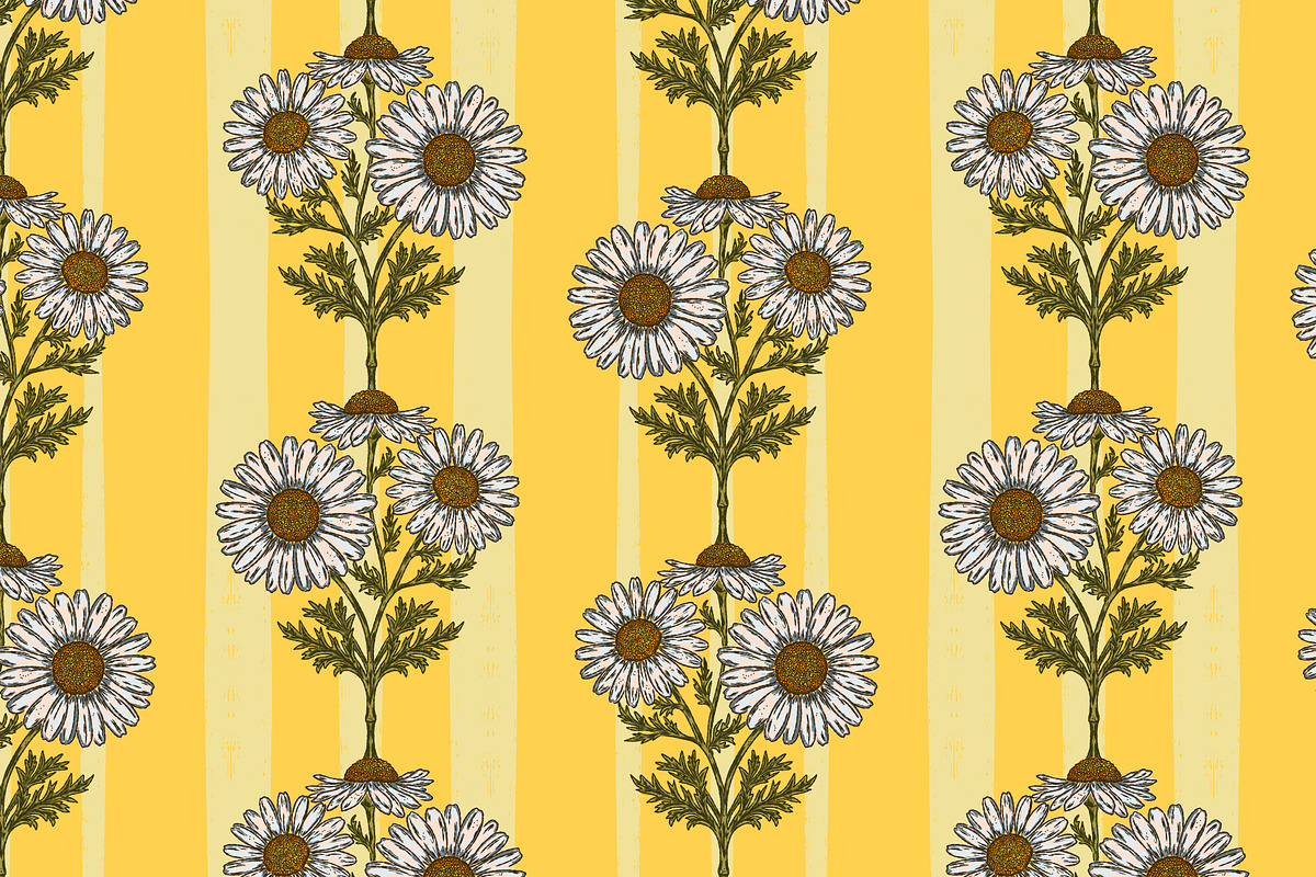 wild daisy botanical stripe, a Pattern Graphic by NayaChu (Photo 4 of 10)