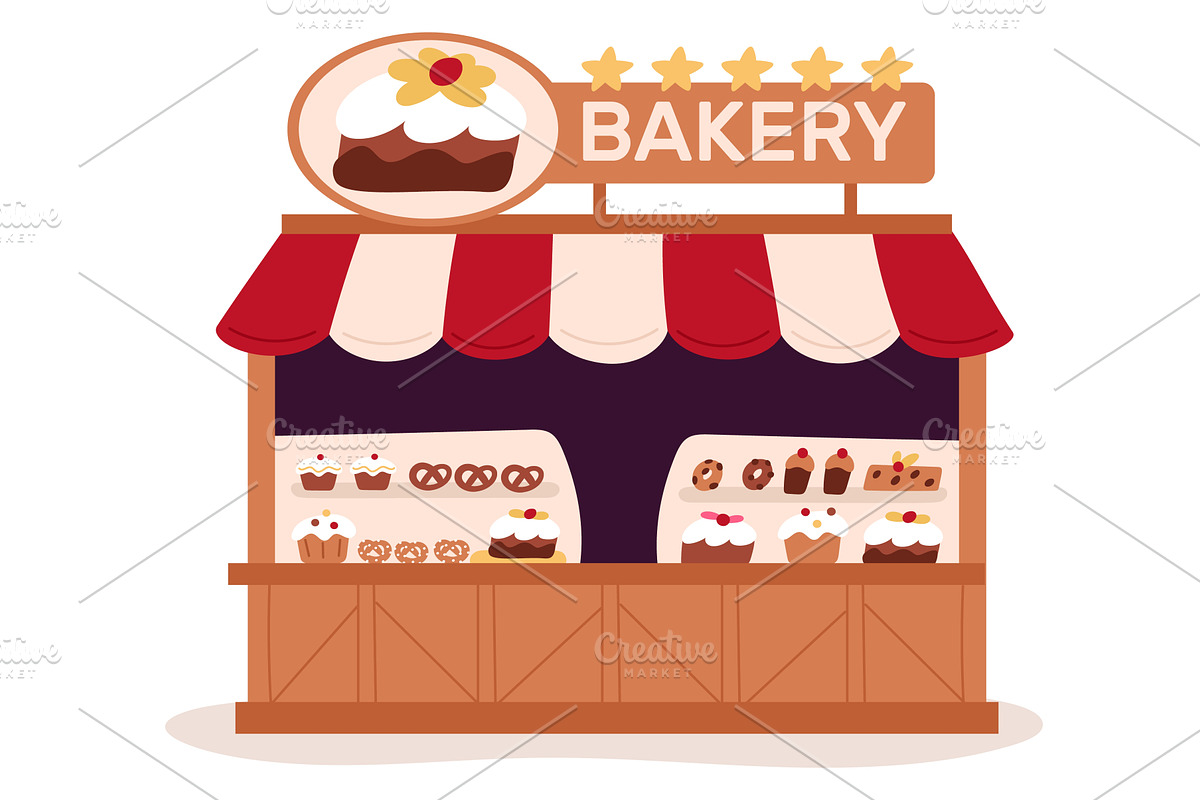 Bakery store building with open, an Object Illustration by Vectorbuum