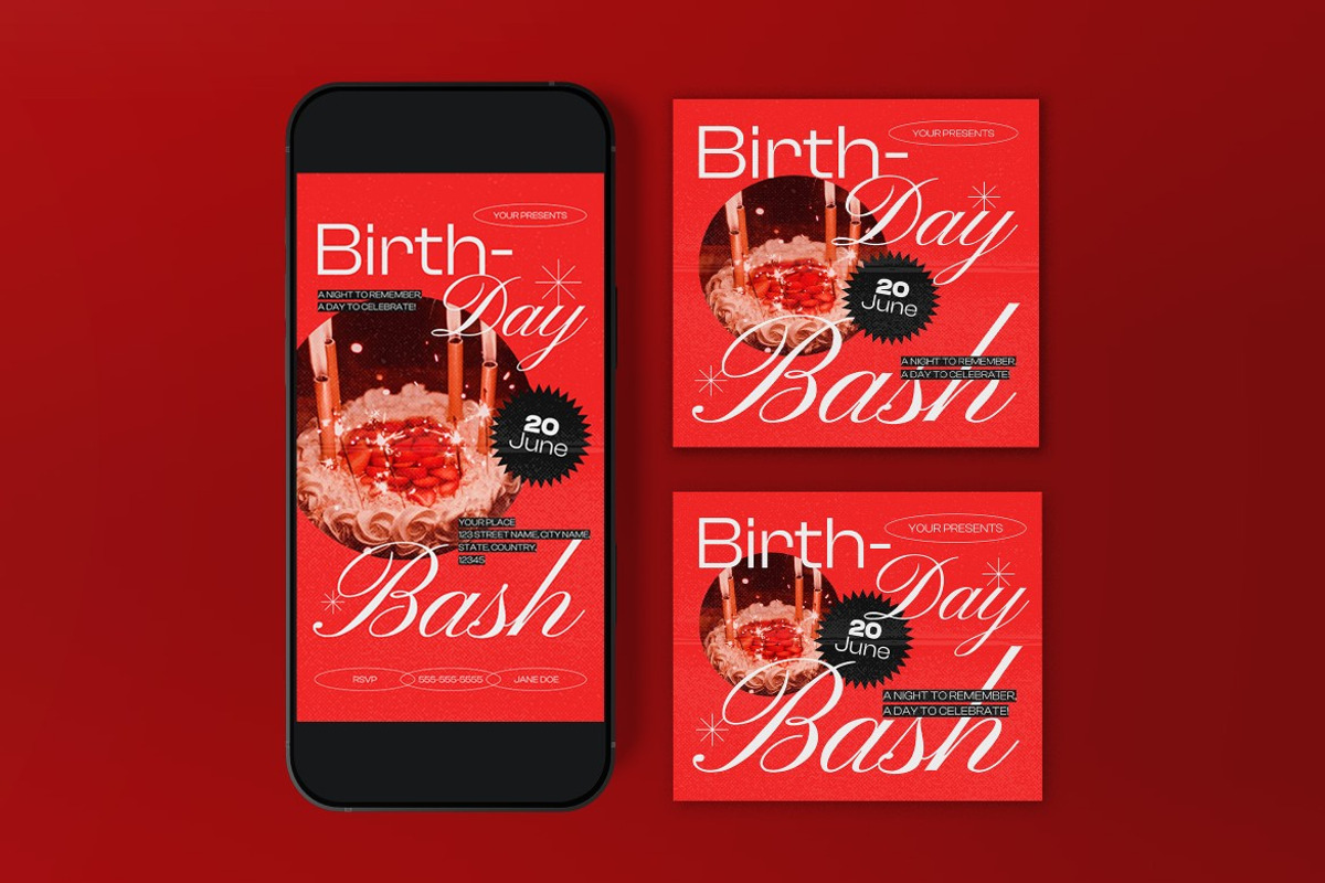 Red White Birthday Bash Flyer Set, a Flyer Template by graphicook (Photo 3 of 3)