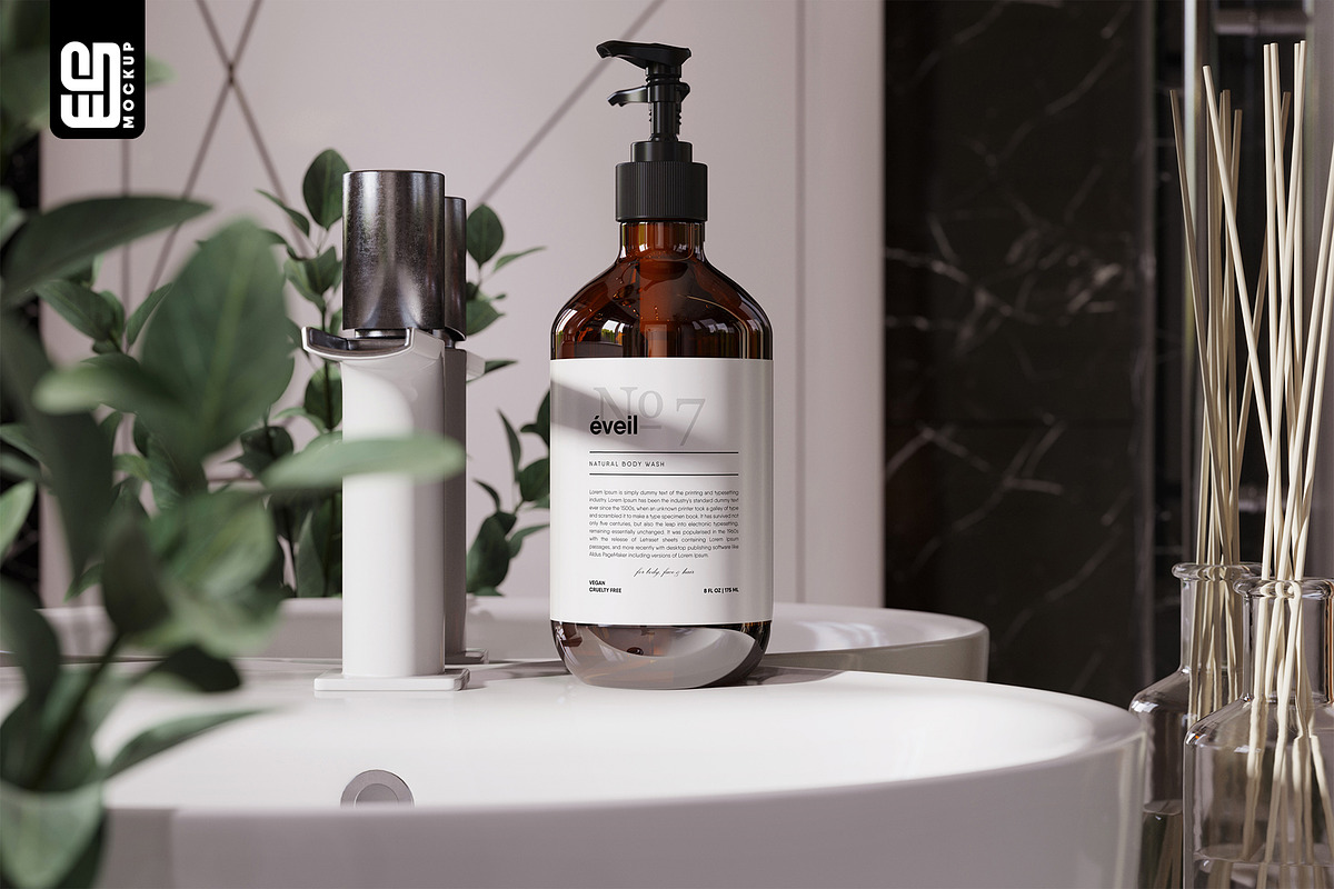 Amber Glass Pump Bottle Mockup, a Household Mockup by SD Mockup (Photo 1 of 4)