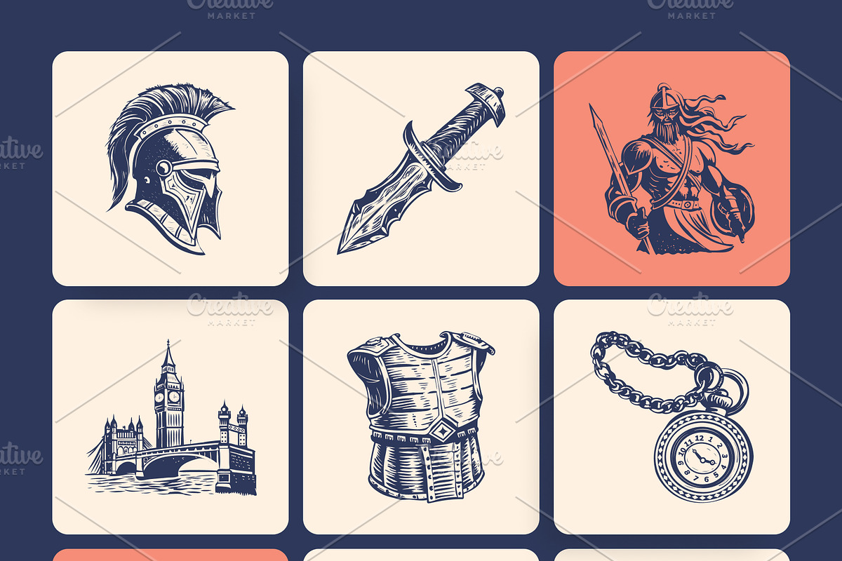 Vintage Roman Icon Set