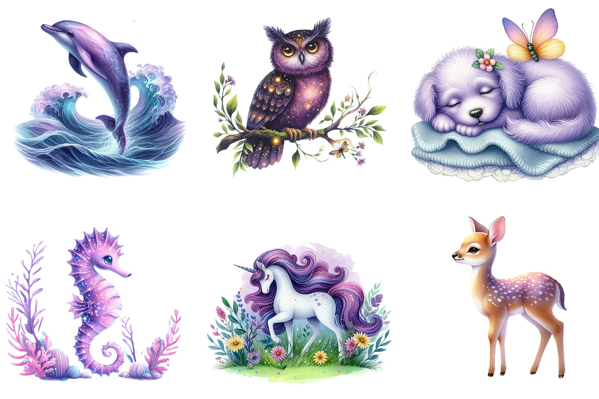 Purple Summer Animals Clipart Bundle, an Illustration by DreamArtGraphic (Photo 4 of 4)