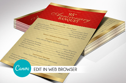 Gold Red Church Anniversary Program, a Card Template by Godserv Designs