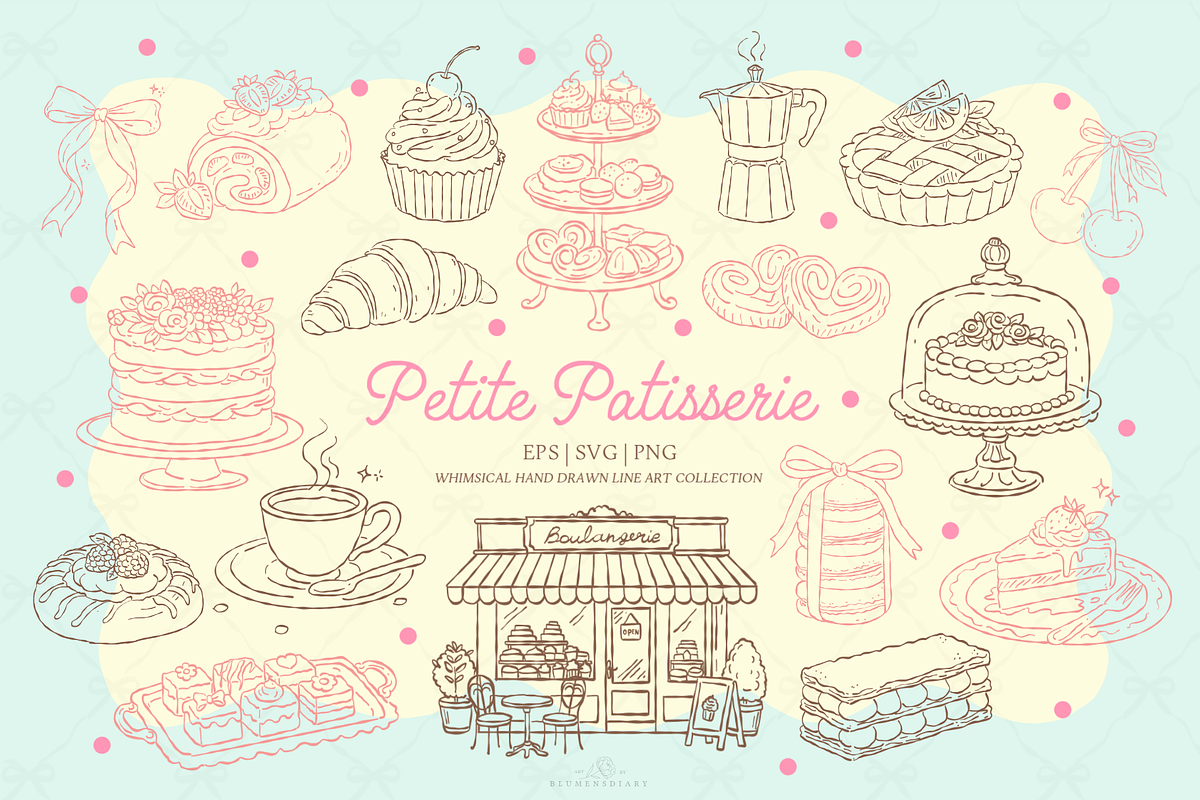 Patisserie Dessert Line Art Clipart, a Decorative Illustration by Blumensdiary (Photo 1 of 7)