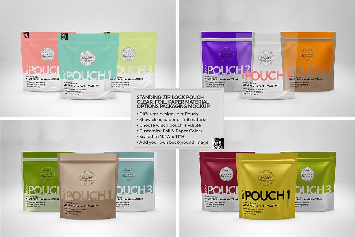 Clear Foil Paper Stand Pouch Mockup, an Advertising Mockup by INCDesign (Photo 2 of 9)