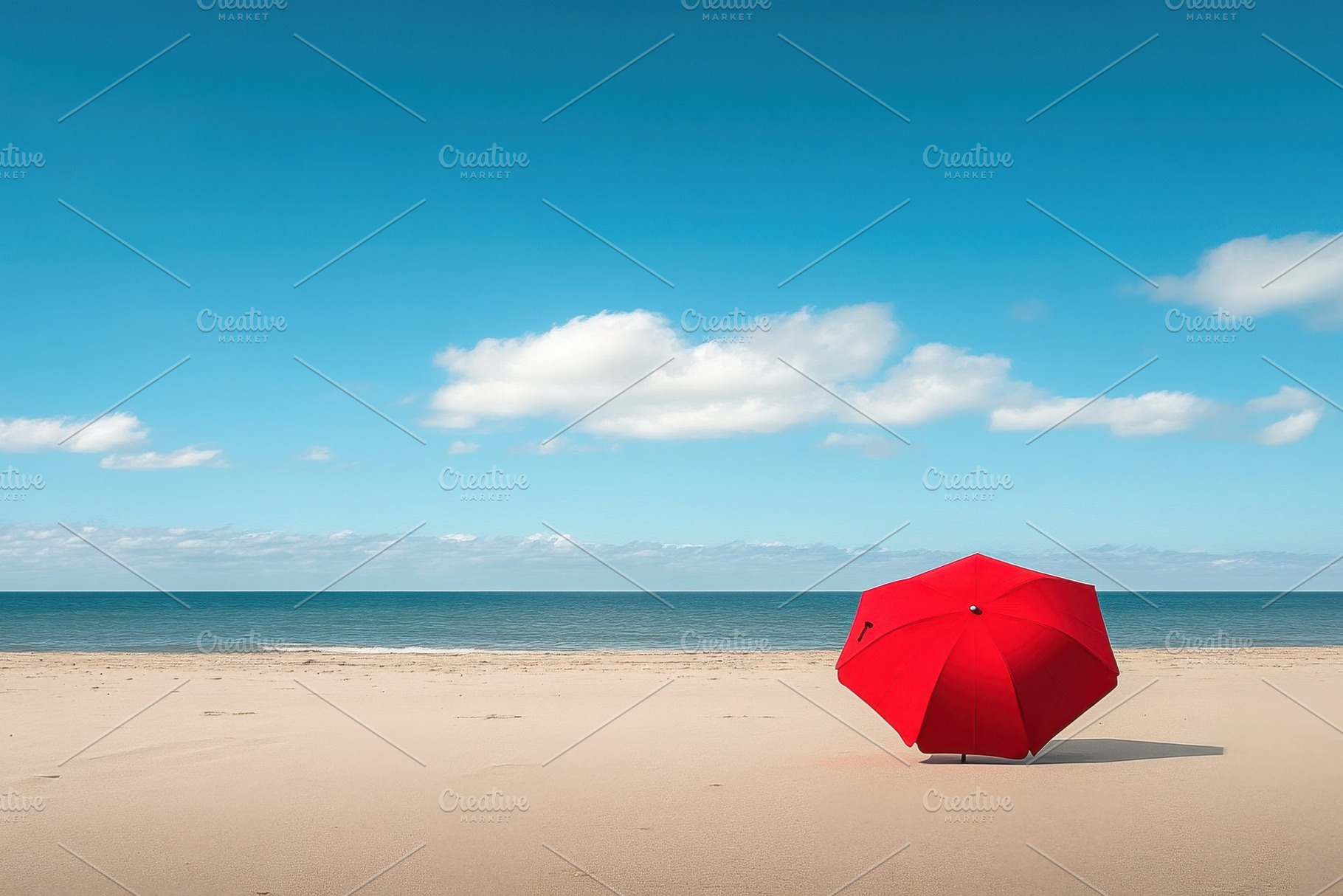 Bright red umbrella stands alone on, a Photo by Iftikhar Alam