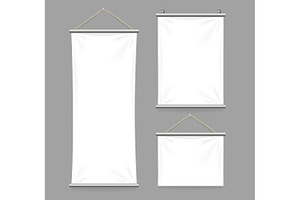 Textile Banners With Folds Set.