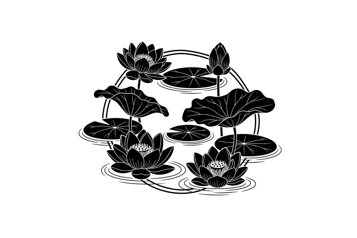 Lotus Pond Silhouette SVG Bundle, an Illustration by yasushie (Photo 10 of 31)