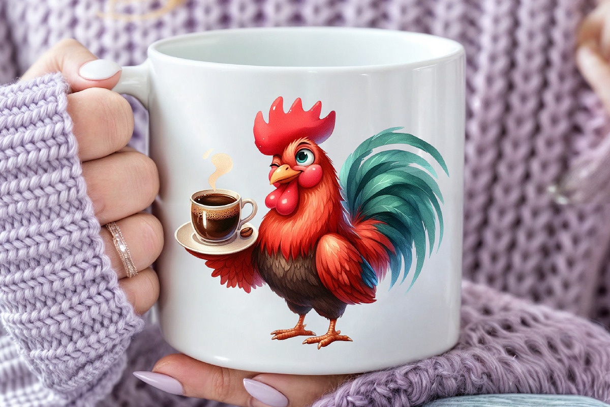 Quirky Rooster with Coffee Clipart, an Illustration by Rose Art (Photo 5 of 7)