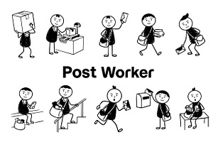 post worker delivering mail set, an Object Illustration by foxndeer