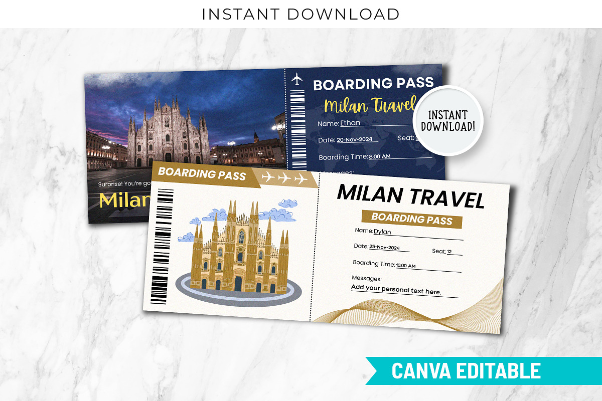 Milan Ticket Boarding Pass Template, a Card Template by Snapybiz (Photo 1 of 10)