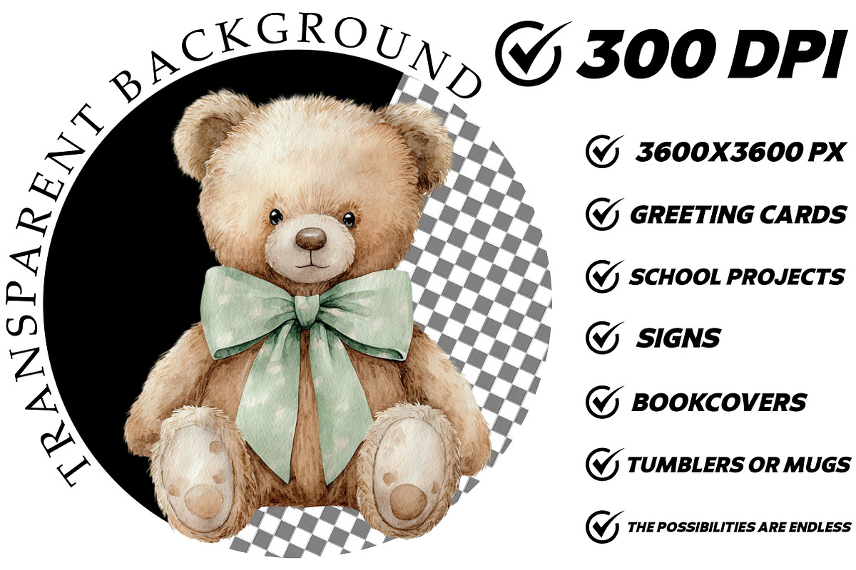 Watercolor Teddy Bear Clipart, an Illustration by DreamCafeArt (Photo 7 of 8)