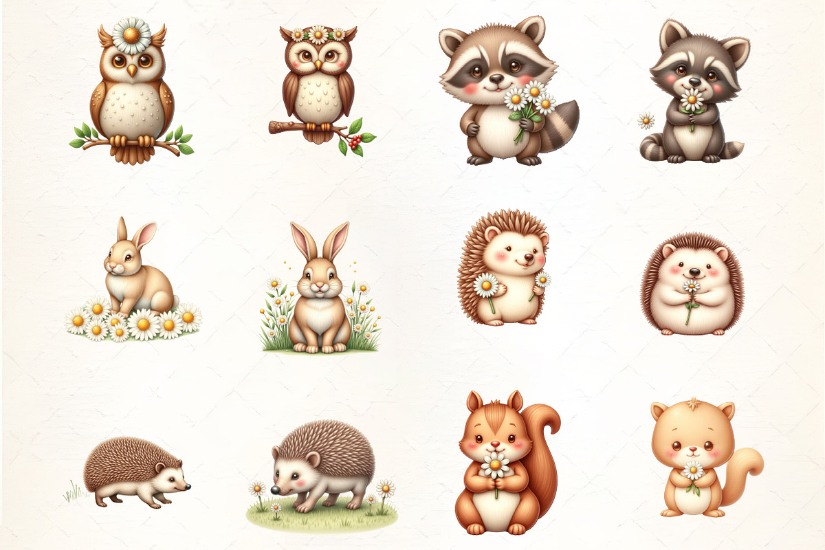 Cute Animals & Daisy Flowers Sublima, an Illustration by CrexoraLab (Photo 2 of 5)