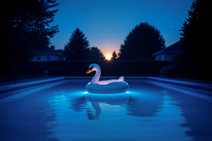Swan Float Glowing in a Pool, a Photo by rarrarorro