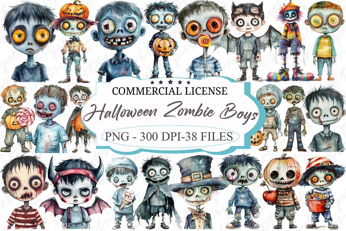 Quirky Halloween Boy Clipart Zombie, an Illustration by designcity5 (Photo 1 of 5)