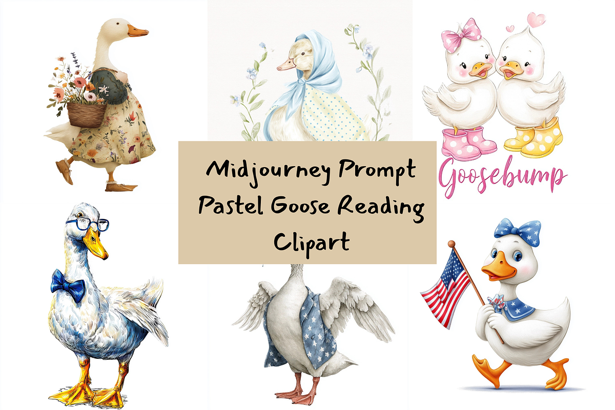 Prompt Pastel Goose Reading Clipart, a Decorative Illustration by Creative design (Photo 1 of 7)