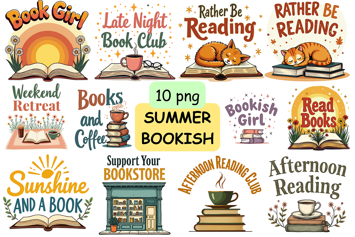 Summer Bookish Hand-Drawn PNG Bundle, a Seasonal Illustration by FloridPrintables (Photo 1 of 11)