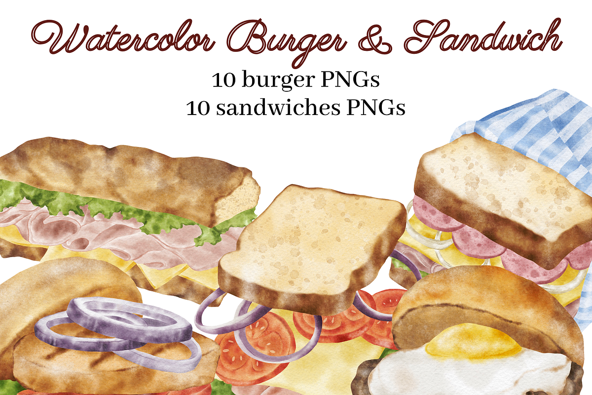 Watercolor Burger & Sandwich, a Food Illustration by ArtbyHien (Photo 1 of 6)