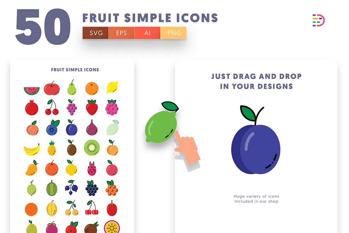 50 Fruit Simple Icons, an Outline Icon by Dighital (Photo 5 of 10)