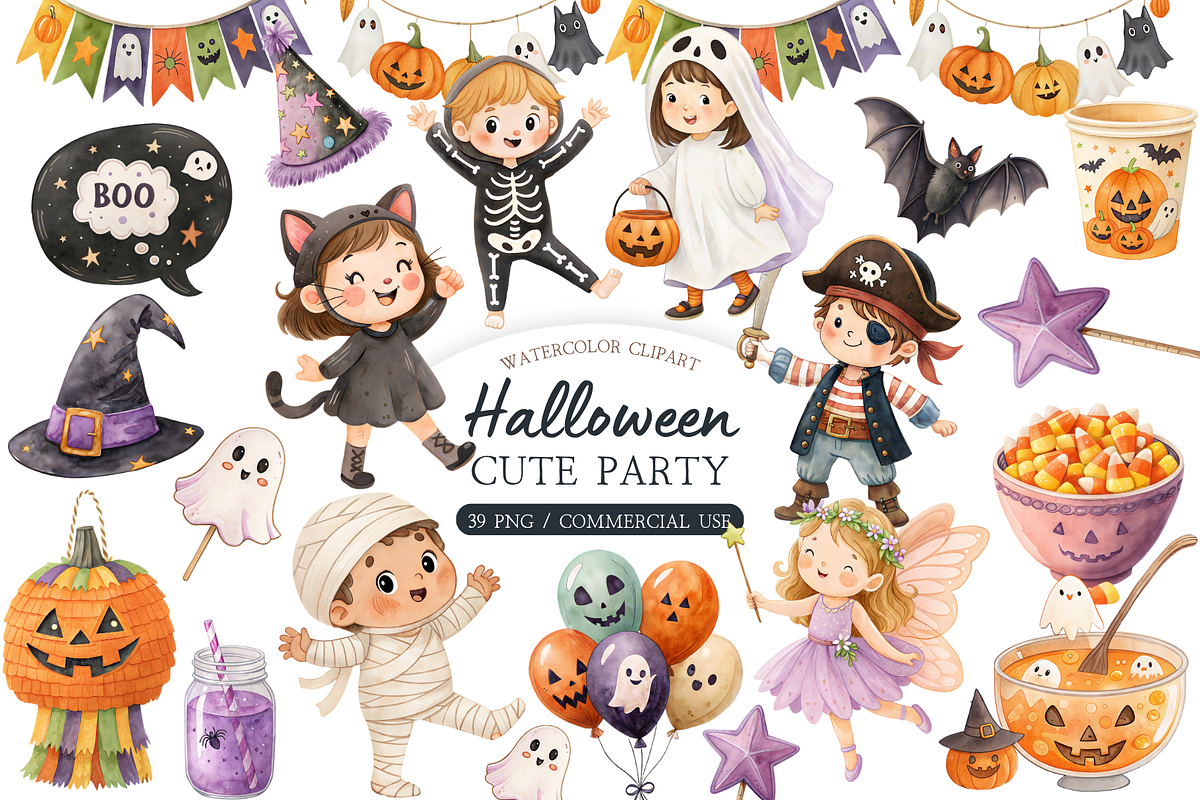 Cute Halloween Clipart, a Decorative Illustration by MockupWizard (Photo 1 of 5)