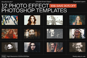 12 Photo Effect Templates, a Layer Style Add-On by iDoodle Studio