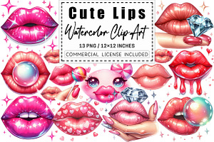 Watercolor Cute Lips Clipart, a Graphic by CitraGraphics