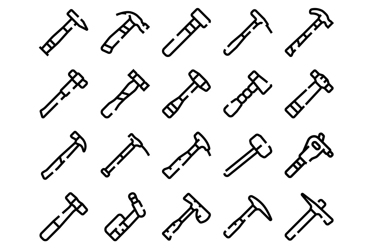Collection of outline hammer tools, an Object Graphic by pikepicture (Photo 2 of 3)