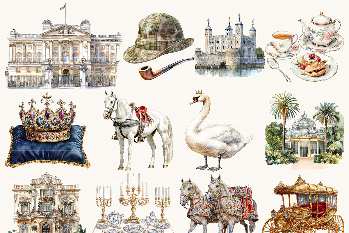 Watercolor London Vibes Clipart, an Object Illustration by BusyDaydesign (Photo 4 of 9)