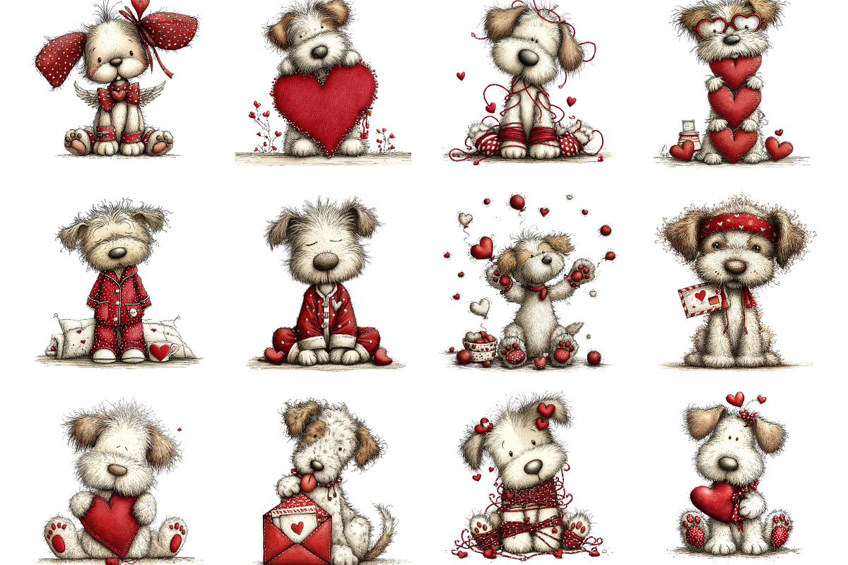 Quirky Valentines Dogs Clipart, an Illustration by Designking (Photo 2 of 5)