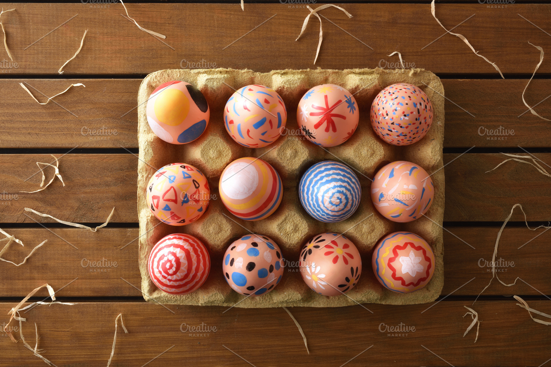 Colorful Hand-Painted Easter Eggs in Carton, a Holiday Photo by Davizro's Market