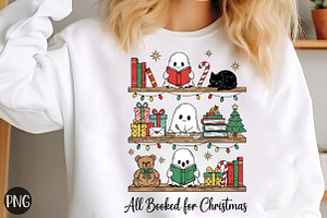 Cute Ghosts Reading for Christmas Pn, an Illustration by Libby Wishes