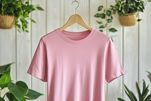 Pink T-shirt on Wooden Hanger Agains, a Beauty & Fashion Photo by Pixeness Studio