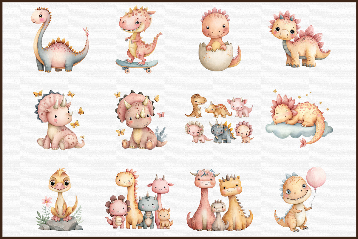 Watercolor Cute Dinosaurs Clipart, an Illustration by Sublimation Artist (Photo 3 of 6)