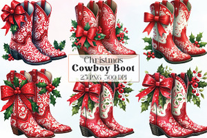 Christmas Cowboy Boot Clipart