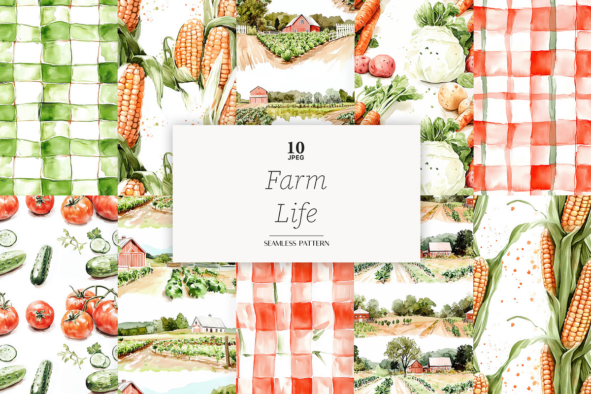 Farm Digital Paper Pattern Bundle, a Pattern Graphic by GlamArtZhanna (Photo 1 of 4)