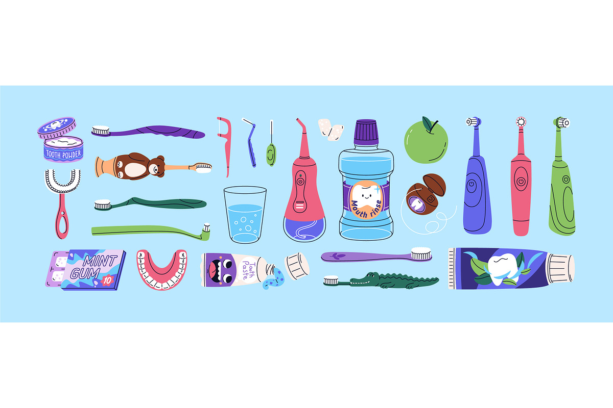 Dental oral hygiene tools set, cards, a Healthcare Illustration by Good Studio (Photo 3 of 7)