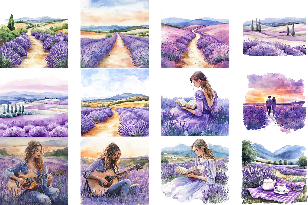 Wild Lavender Watercolor Clipart Set, an Illustration by DreamCafeArt (Photo 4 of 8)
