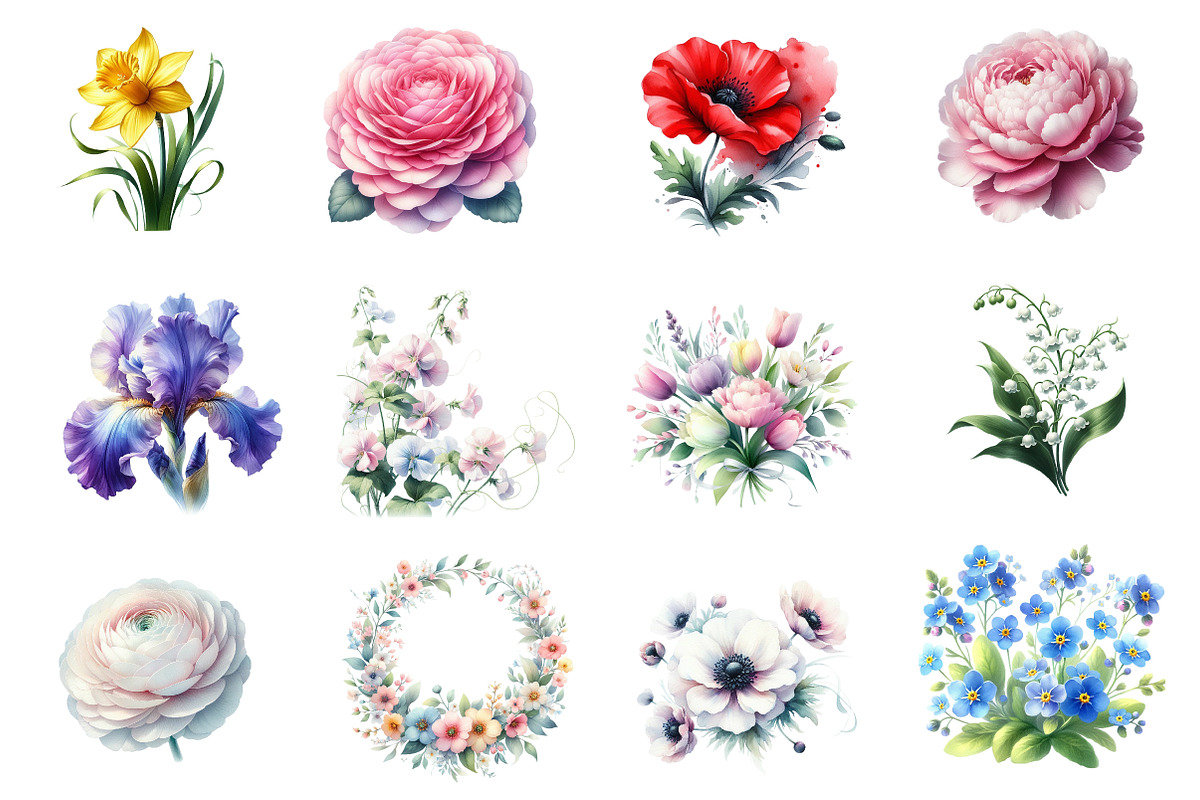 Watercolor Spring Flower Clipart, an Illustration by Dream Creation (Photo 2 of 5)