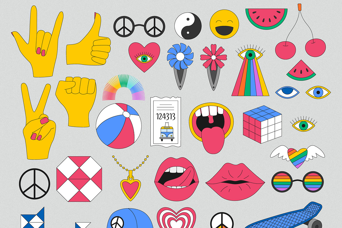 The 90s. Cliparts, cards, patterns, an Object Illustration by Valeria Soloveva (Photo 6 of 23)