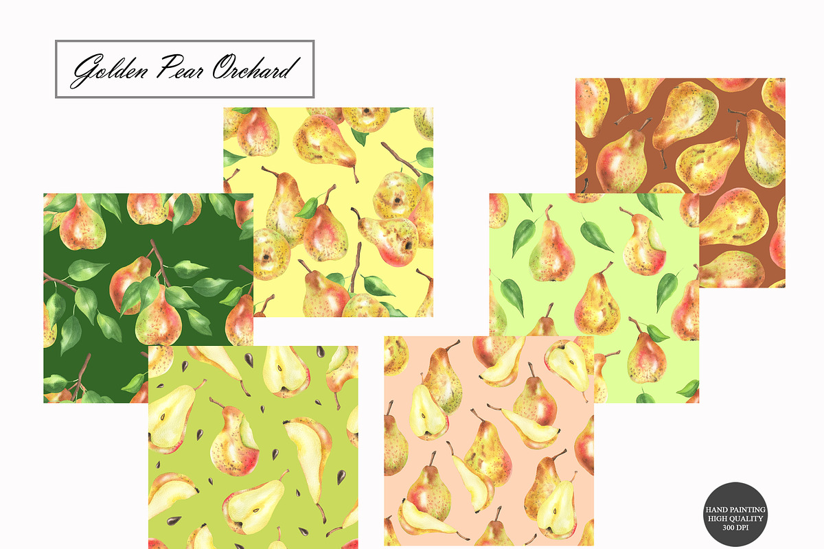 Watercolor Pear Seamless Patterns, a Food Illustration by OlDm_Shop (Photo 2 of 10)