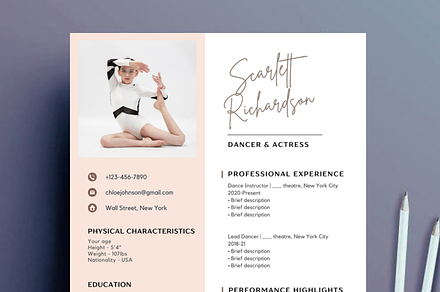 Ballet Resume template Canva 2024