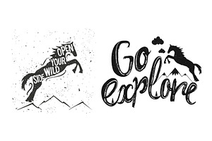 Wild horses set. 5 typography poster